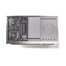 ILVE Nostalgie II 48-Inch Dual Fuel Range with 5 Burners, Griddle, & French Top, with Solid Door Oven in Blue Grey with Copper Trim (UP48FSQNMPBGP)