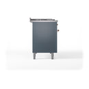 ILVE Nostalgie II 48-Inch Dual Fuel Range with 5 Burners, Griddle, & French Top, with Solid Door Oven in Blue Grey with Copper Trim (UP48FSQNMPBGP)