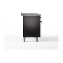 ILVE Nostalgie II 48-Inch Dual Fuel Range with 5 Burners, Griddle, & French Top, with Solid Door Oven in Glossy Black with Bronze Trim (UP48FSQNMPBKB)
