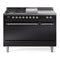 ILVE Nostalgie II 48-Inch  Propane Gas Dual Fuel Range  with 5 Burners, Griddle, & French Top, with Solid Door Oven in Glossy Black with Chrome Trim (UP48FSQNMPBKC)