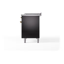 ILVE Nostalgie II 48-Inch Dual Fuel Range with 5 Burners, Griddle, & French Top, with Solid Door Oven in Glossy Black with Brass Trim (UP48FSQNMPBKG)