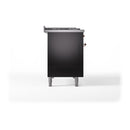 ILVE Nostalgie II 48-Inch  Propane Gas Dual Fuel Range  with 5 Burners, Griddle, & French Top, with Solid Door Oven in Glossy Black with Copper Trim (UP48FSQNMPBKP)