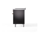 ILVE Nostalgie II 48-Inch Dual Fuel Range with 5 Burners, Griddle, & French Top, with Solid Door Oven in Glossy Black with Copper Trim (UP48FSQNMPBKP)