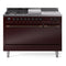 ILVE Nostalgie II 48-Inch  Propane Gas Dual Fuel Range  with 5 Burners, Griddle, & French Top, with Solid Door Oven in Burgundy with Bronze Trim (UP48FSQNMPBUB)