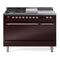 ILVE Nostalgie II 48 inch Propane Gas Range with 8 Sealed Burners, Griddle with Triple Glass Door in Burgundy with Chrome Trim