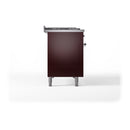 ILVE Nostalgie II 48 inch Propane Gas Range with 8 Sealed Burners, Griddle with Triple Glass Door in Burgundy with Chrome Trim