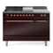 ILVE Nostalgie II 48-Inch Dual Fuel Range with 5 Burners, Griddle, & French Top, with Solid Door Oven in Burgundy with Copper Trim (UP48FSQNMPBUP)