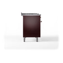 ILVE Nostalgie II 48-Inch Dual Fuel Range with 5 Burners, Griddle, & French Top, with Solid Door Oven in Burgundy with Copper Trim (UP48FSQNMPBUP)