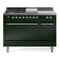ILVE Nostalgie II 48-Inch  Propane Gas Dual Fuel Range  with 5 Burners, Griddle, & French Top, with Solid Door Oven in Emerald Green with Chrome Trim (UP48FSQNMPEGC)