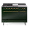 ILVE Nostalgie II 48 inch Propane Gas Range with 8 Sealed Burners, Griddle with Triple Glass Door in Emerald Green with Brass Trim
