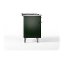 ILVE Nostalgie II 48 inch Propane Gas Range with 8 Sealed Burners, Griddle with Triple Glass Door in Emerald Green with Brass Trim