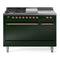 ILVE Nostalgie II 48-Inch Dual Fuel Range with 5 Burners, Griddle, & French Top, with Solid Door Oven in Emerald Green with Bronze Trim (UP48FSQNMPEGB)