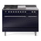 ILVE Nostalgie II 48-Inch Dual Fuel Range with 5 Burners, Griddle, & French Top, with Solid Door Oven in Matte Graphite with Chrome Trim (UP48FSQNMPMGC)