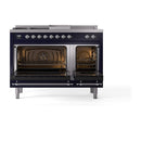 ILVE Nostalgie II 48 inch Propane Gas Range with 8 Sealed Burners, Griddle with Triple Glass Door in Graphite Matte with Chrome Trim