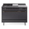 ILVE Nostalgie II 48-Inch  Propane Gas Dual Fuel Range  with 5 Burners, Griddle, & French Top, with Solid Door Oven in Matte Graphite with Bronze Trim (UP48FSQNMPMGB)