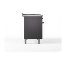 ILVE Nostalgie II 48-Inch Dual Fuel Range with 5 Burners, Griddle, & French Top, with Solid Door Oven in Matte Graphite with Bronze Trim (UP48FSQNMPMGB)