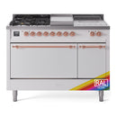 ILVE Nostalgie II 48 inch Propane Gas Range with 8 Sealed Burners, Griddle with Triple Glass Door in RAL with Copper Trim