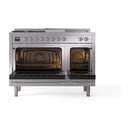 ILVE Nostalgie II 48-Inch  Propane Gas Dual Fuel Range  with 5 Burners, Griddle, & French Top, with Solid Door Oven in Stainless Steel with Chrome Trim (UP48FSQNMPSSC)