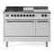 ILVE Nostalgie II 48 inch Propane Gas Range with 8 Sealed Burners, Griddle with Triple Glass Door in White with Burnished Trim