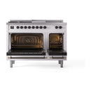 ILVE Nostalgie II 48-Inch Dual Fuel Range with 5 Burners, Griddle, & French Top, with Solid Door Oven in White with Bronze Trim (UP48FSQNMPWHB)