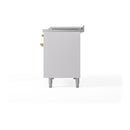 ILVE Nostalgie II 48 inch Propane Gas Range with 8 Sealed Burners, Griddle with Triple Glass Door in White with Brass Trim