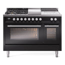 ILVE Professional Plus II 48-Inch 3.5 + 1.52 Cu. Ft. Dual Fuel Range with 5 Burners, Griddle, French Top and Triple Glass Door Oven in Glossy Black (UP48FSWMPBK)