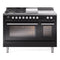 ILVE Professional Plus II 48-Inch 3.5 + 1.52 Cu. Ft. Dual Fuel Range with 5 Burners, Griddle, French Top and Triple Glass Door Oven in Glossy Black (UP48FSWMPBK)