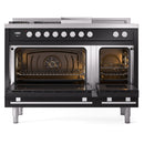 ILVE Professional Plus II 48-Inch 3.5 + 1.52 Cu. Ft. Dual Fuel Range with 5 Burners, Griddle, French Top and Triple Glass Door Oven in Glossy Black (UP48FSWMPBK)