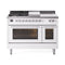 ILVE Professional Plus II 48-Inch 3.5 + 1.52 Cu. Ft. Propane Gas Dual Fuel Range with 5 Burners, Griddle, French Top and Triple Glass Door in White (UP48FSWMPWHLP)