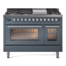ILVE 48-Inch Professional Plus II Freestanding Dual Fuel Range with 8 Sealed Burner and Removable Griddle in Blue Grey (UP48FWMPBG)