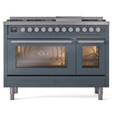 ILVE 48-Inch Professional Plus II Freestanding Dual Fuel Range with 8 Sealed Burner and Removable Griddle in Blue Grey (UP48FWMPBG)