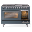 ILVE 48-Inch Professional Plus II Freestanding Dual Fuel Range with 8 Sealed Burner and Removable Griddle in Blue Grey (UP48FWMPBG)