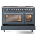 ILVE 48-Inch Professional Plus II Freestanding Dual Fuel Range with 8 Sealed Burner and Removable Griddle in Blue Grey (UP48FWMPBG)
