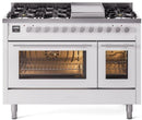 ILVE 48-Inch Professional Plus II Freestanding Dual Fuel Range with 8 Sealed Burner and Removable Griddle in White (UP48FWMPWH)