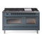ILVE Nostalgie II 60-Inch Dual Fuel Freestanding Range with Removable Griddle in Blue Grey with Bronze Trim (UP60FNMPBGB)