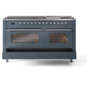 ILVE Nostalgie II 60-Inch Dual Fuel Freestanding Range with Removable Griddle in Blue Grey with Chrome Trim (UP60FNMPBGC)