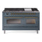 ILVE Nostalgie II 60-Inch Dual Fuel Freestanding Range with Removable Griddle in Blue Grey with Brass Trim (UP60FNMPBGG)
