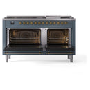 ILVE Nostalgie II 60-Inch Dual Fuel Freestanding Range with Removable Griddle in Blue Grey with Brass Trim (UP60FNMPBGG)