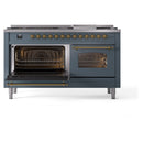 ILVE Nostalgie II 60-Inch Dual Fuel Freestanding Range with Removable Griddle in Blue Grey with Brass Trim (UP60FNMPBGG)