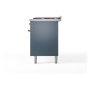 ILVE Nostalgie II 60-Inch Dual Fuel Freestanding Range with Removable Griddle in Blue Grey with Brass Trim (UP60FNMPBGG)