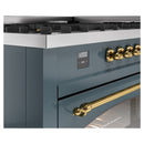 ILVE Nostalgie II 60-Inch Dual Fuel Freestanding Range with Removable Griddle in Blue Grey with Brass Trim (UP60FNMPBGG)