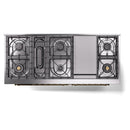 ILVE Nostalgie II 60-Inch Dual Fuel Freestanding Range with Removable Griddle in Blue Grey with Brass Trim (UP60FNMPBGG)