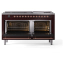 ILVE 60-Inch Nostalgie II Dual Fuel Range with 9 Burners, Griddle and Triple Glass Door Oven in Burgundy with Copper Trim (UP60FNMPBUP)