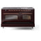 ILVE 60-Inch Nostalgie II  Propane Gas Dual Fuel Range  with 9 Burners, Griddle and Triple Glass Door Oven in Burgundy with Copper Trim (UP60FNMPBUP)