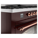ILVE 60-Inch Nostalgie II Dual Fuel Range with 9 Burners, Griddle and Triple Glass Door Oven in Burgundy with Copper Trim (UP60FNMPBUP)