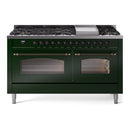 ILVE 60-Inch Nostalgie II  Propane Gas Dual Fuel Range  with 9 Burners, Griddle and Triple Glass Door Oven in Emerald Green with Bronze Trim (UP60FNMPEGB)