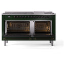 ILVE 60-Inch Nostalgie II Dual Fuel Range with 9 Burners, Griddle and Triple Glass Door Oven in Emerald Green with Bronze Trim (UP60FNMPEGB)