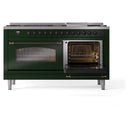 ILVE 60-Inch Nostalgie II  Propane Gas Dual Fuel Range  with 9 Burners, Griddle and Triple Glass Door Oven in Emerald Green with Bronze Trim (UP60FNMPEGB)