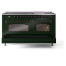ILVE 60-Inch Nostalgie II  Propane Gas Dual Fuel Range  with 9 Burners, Griddle and Triple Glass Door Oven in Emerald Green with Bronze Trim (UP60FNMPEGB)
