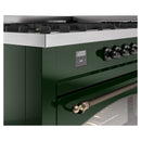ILVE 60-Inch Nostalgie II Dual Fuel Range with 9 Burners, Griddle and Triple Glass Door Oven in Emerald Green with Bronze Trim (UP60FNMPEGB)